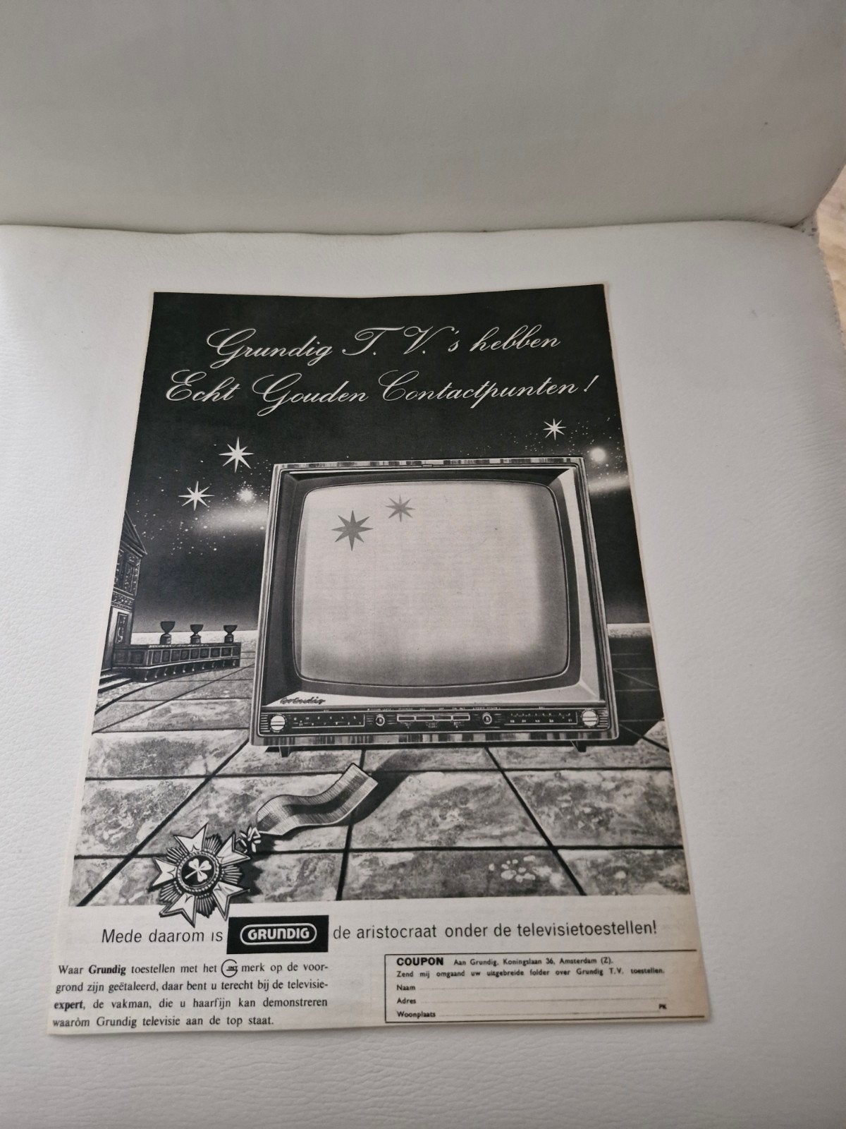 Vintage Grundig TV Advertentie (ca. 32x24 cm), Ophalen of Verzenden
