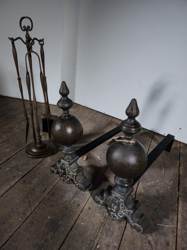 Bronzen set haardbokken met bijbehorende accesoires, Ophalen of Verzenden, Zo goed als nieuw
