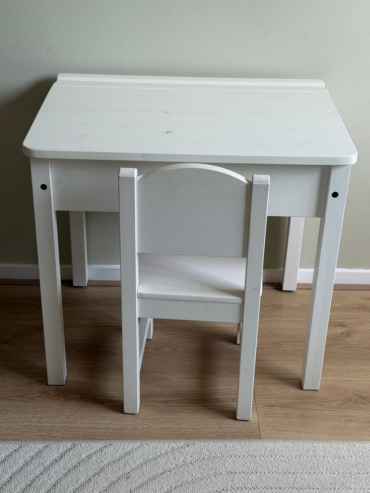 Kinderbureau met stoel - Wit houten set, Ophalen, Gebruikt, Tafel(s) en Stoel(en)