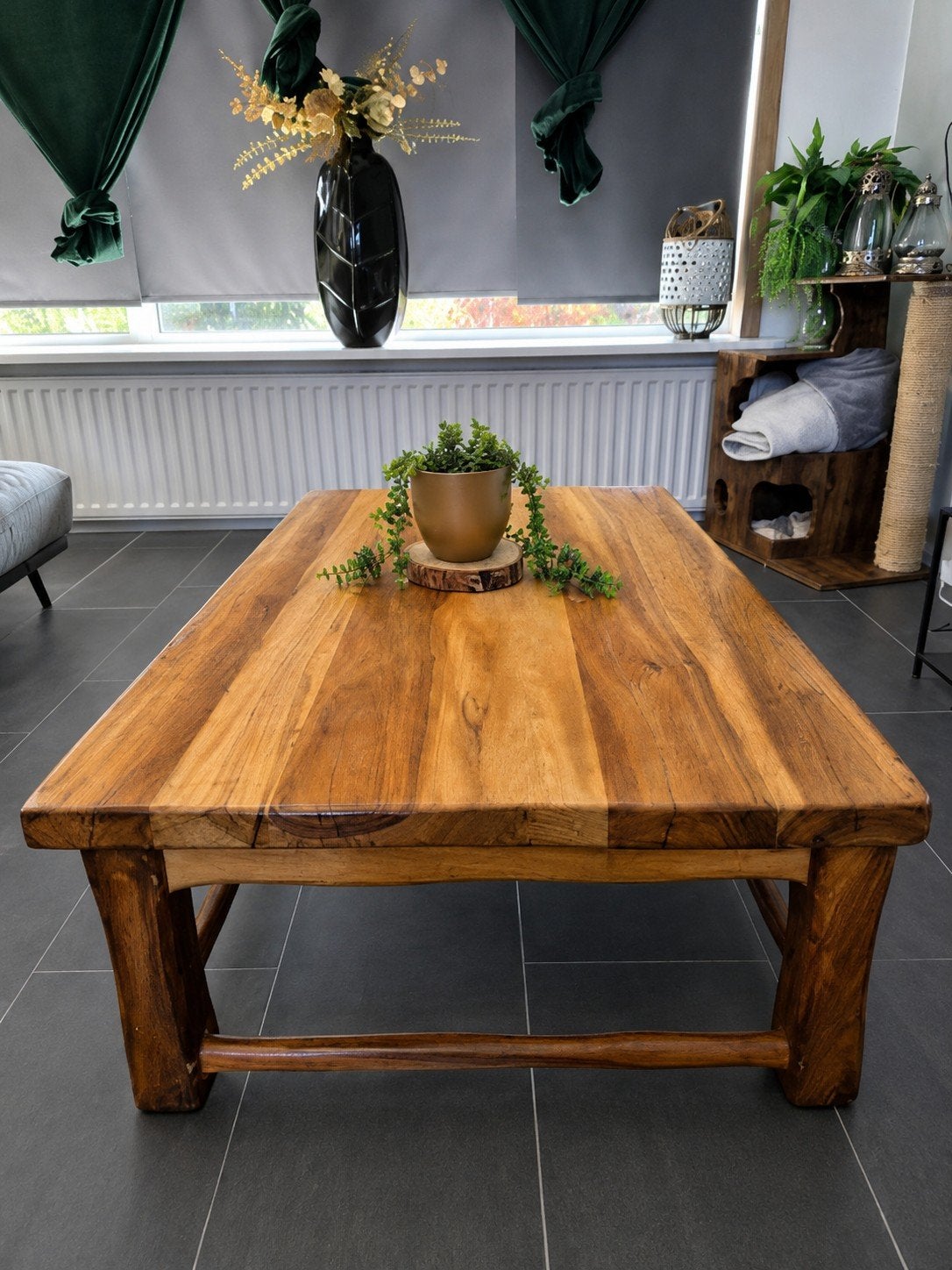 "Massief Acacia Japandi / Wabi-Sabi salontafel – Vintage, Ophalen, Gebruikt, 100 tot 150 cm, 50 tot 100 cm