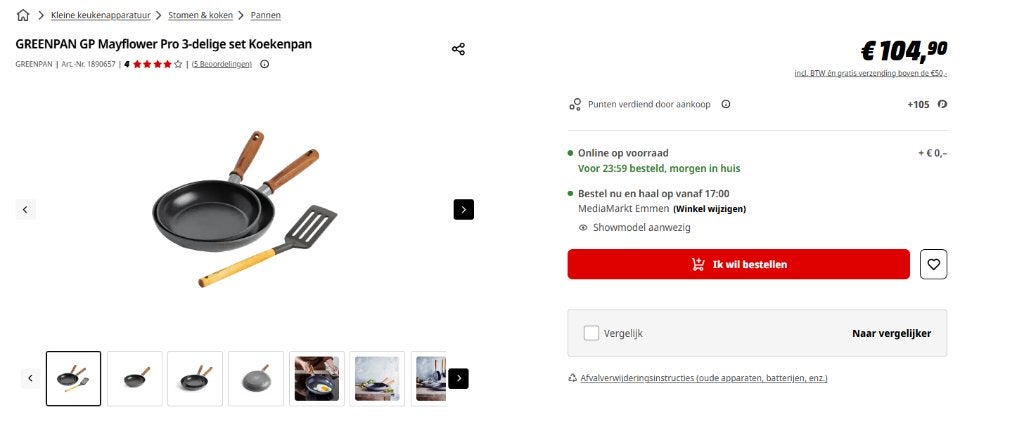 GREENPAN GP Mayflower Pro 3-delige set Koekenpan, Ophalen of Verzenden, Nieuw, Rvs