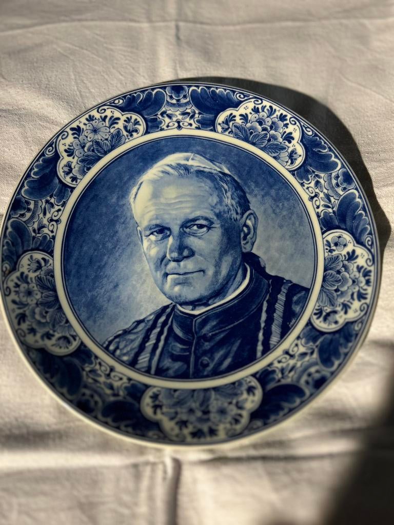Origineel Delfts Blauw Bord PAUS handwerk Johannes Paul II, Ophalen of Verzenden