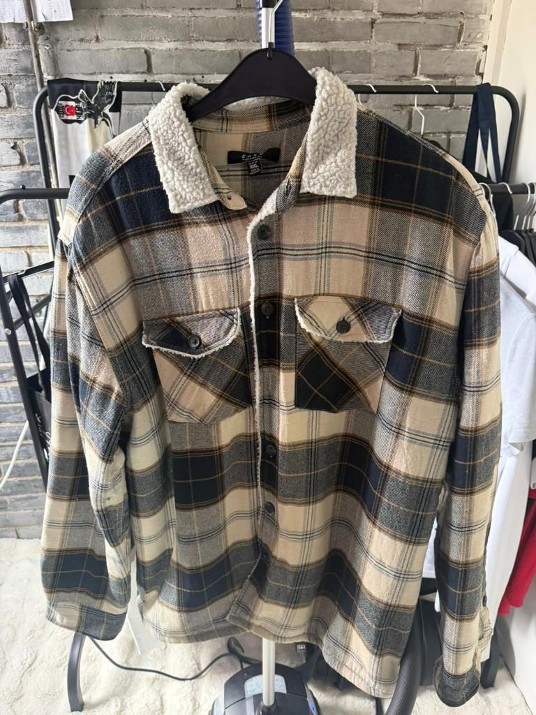 Smog geruite overshirt jas met teddy kraag | XXL, Kleding | Heren, Beige, Overige maten, Gedragen, Smog