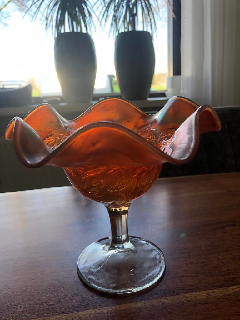 Super mooie oud glas met in midden pauw, Ophalen