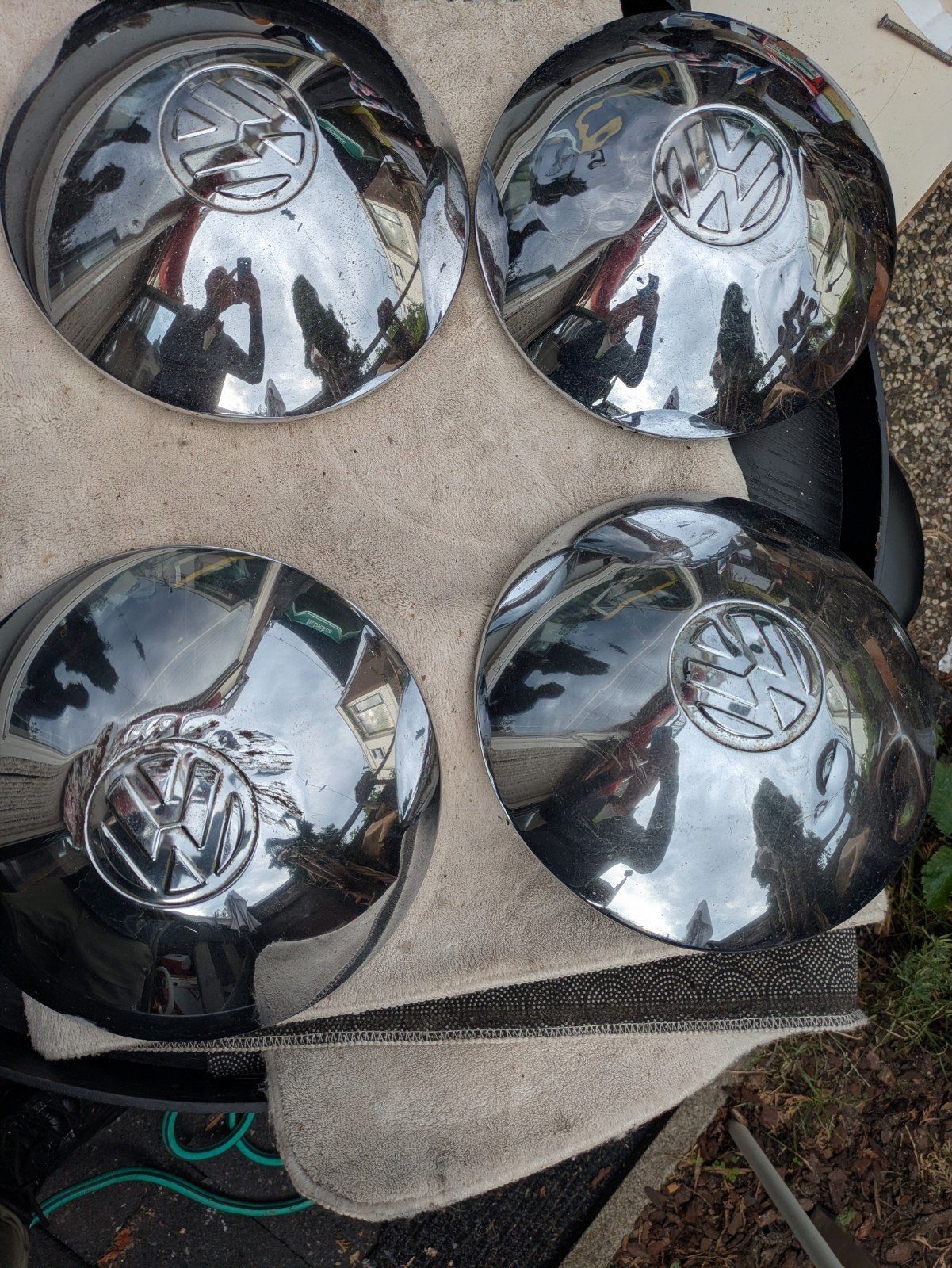 Set van 4 VW wieldoppen, chroom, vintage, Auto diversen, Ophalen of Verzenden, Gebruikt