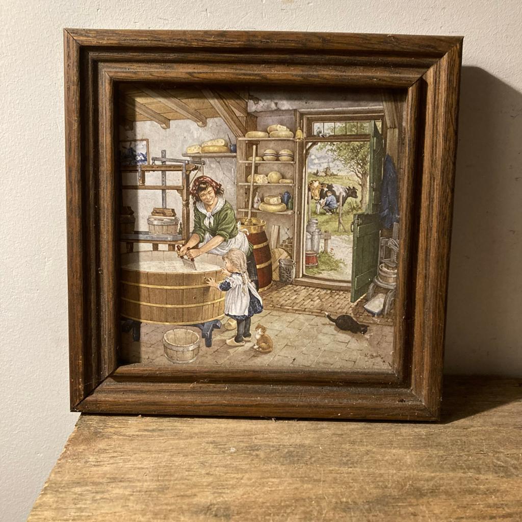 Vintage Royal Holland Mosa Tegeltje - Boerderij Scène, Antiek en Kunst, Ophalen of Verzenden