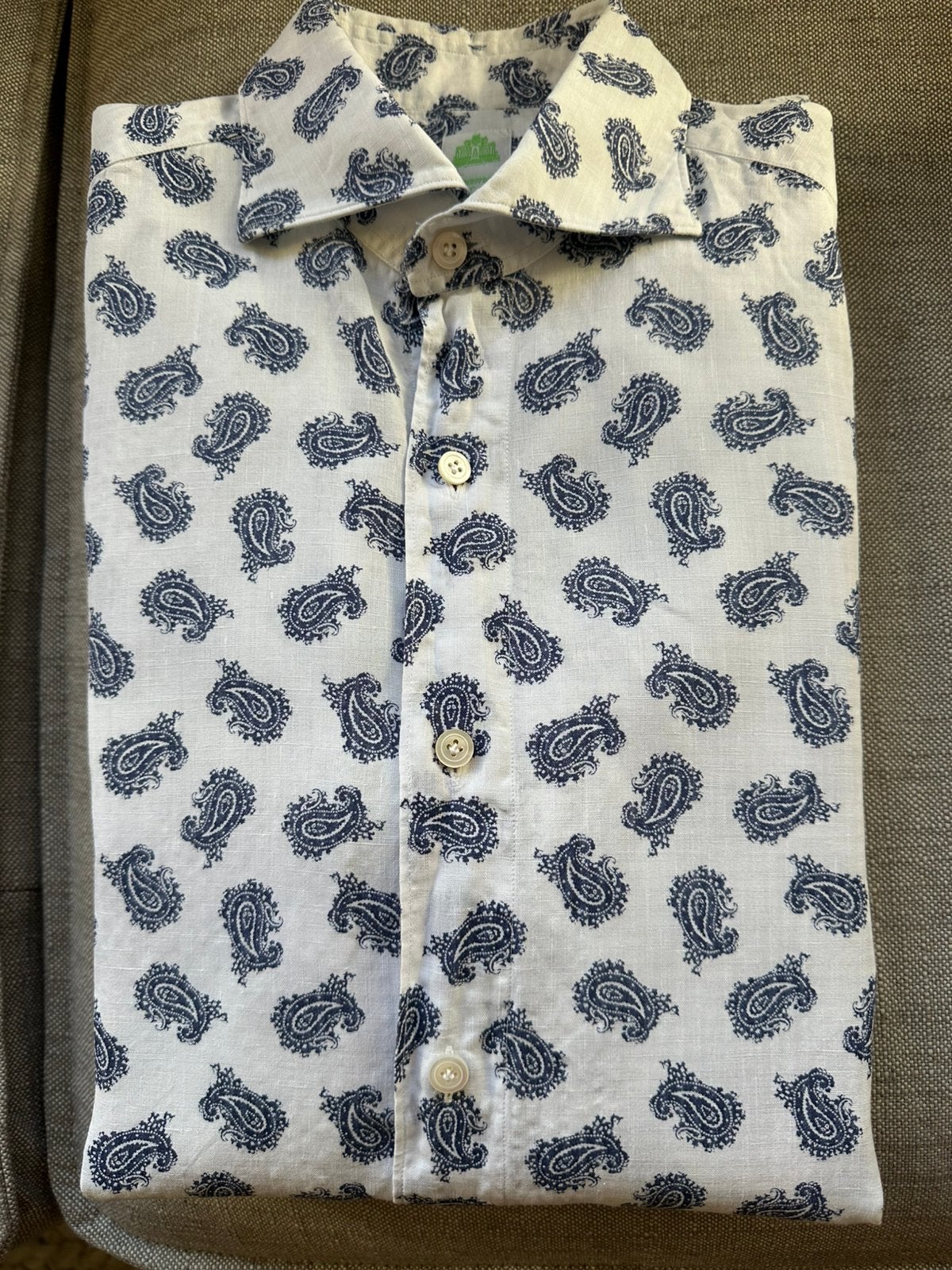 Finamore Napoli Paisley linnen/katoen overhemd maat M, Verzenden, Zo goed als nieuw, Wit, Halswijdte 39/40 (M)