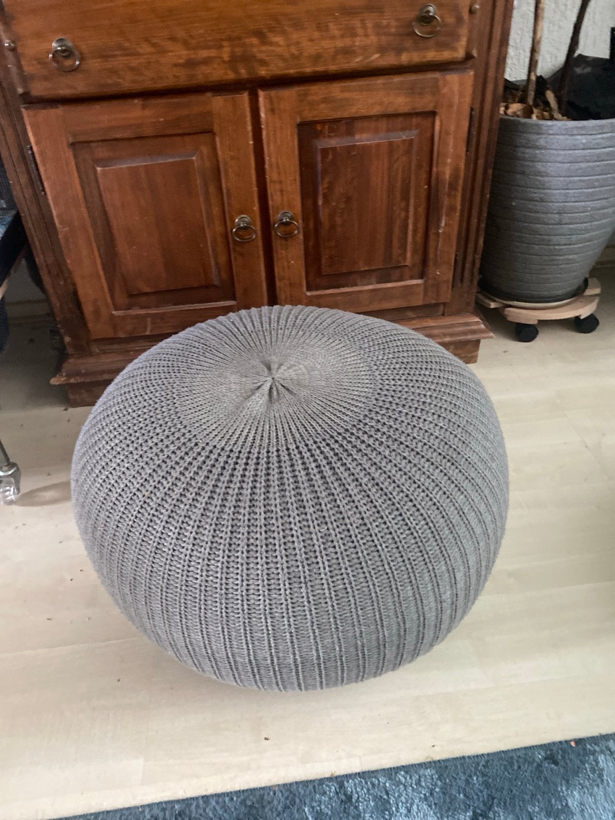 IKEA poef, klein model, grijs gebreid, Ophalen, Minder dan 50 cm, Gebruikt, Rond