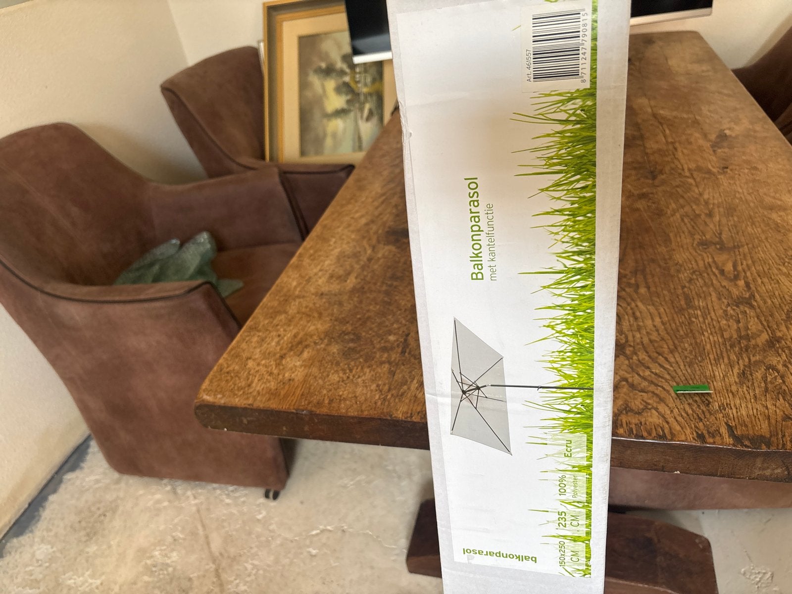 Balkonparasol 1.5x2.5M Offwhite met kantelfunctie, Ophalen, Muurparasol, Kantelbaar, Nieuw