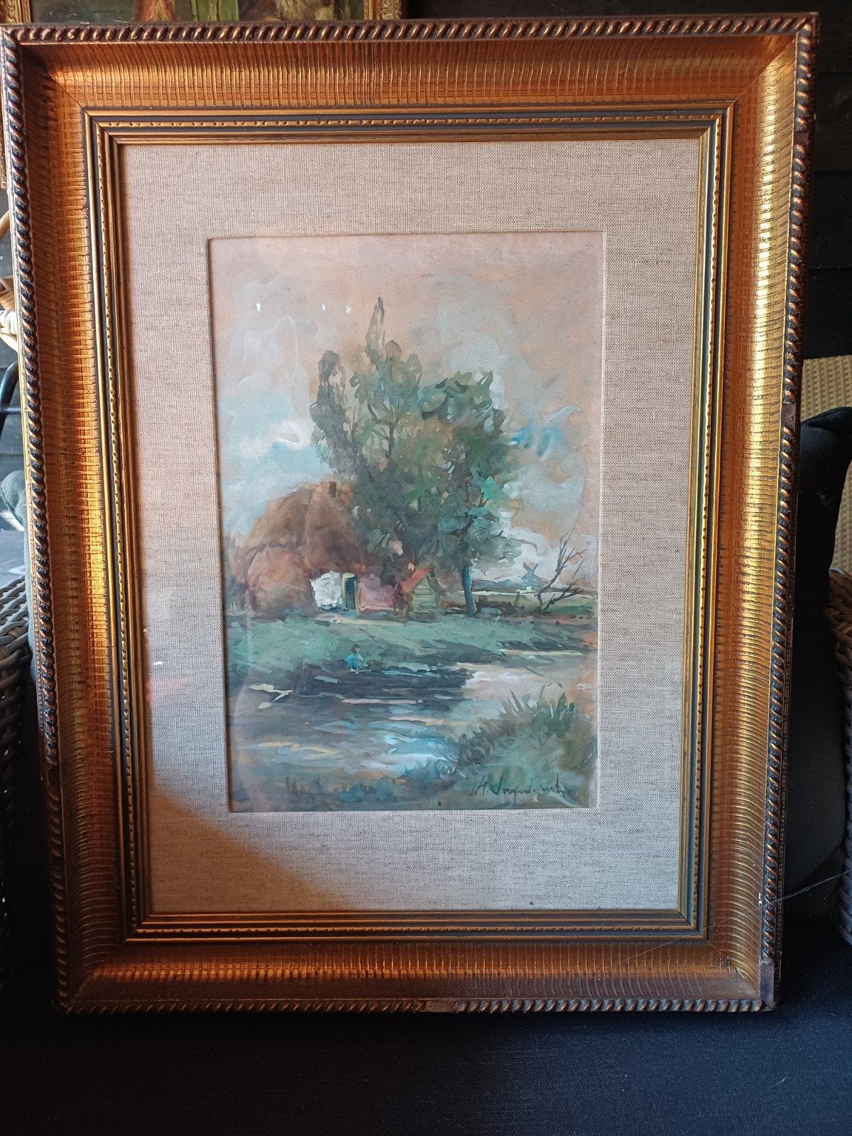 J H Weissenbruch .Aquarel landschap met boerderij., Ophalen of Verzenden