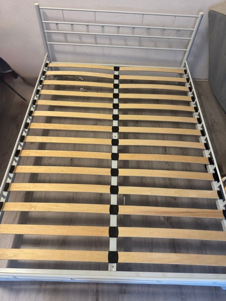 Metalen bed, Ophalen, Gebruikt, Wit, 140 cm