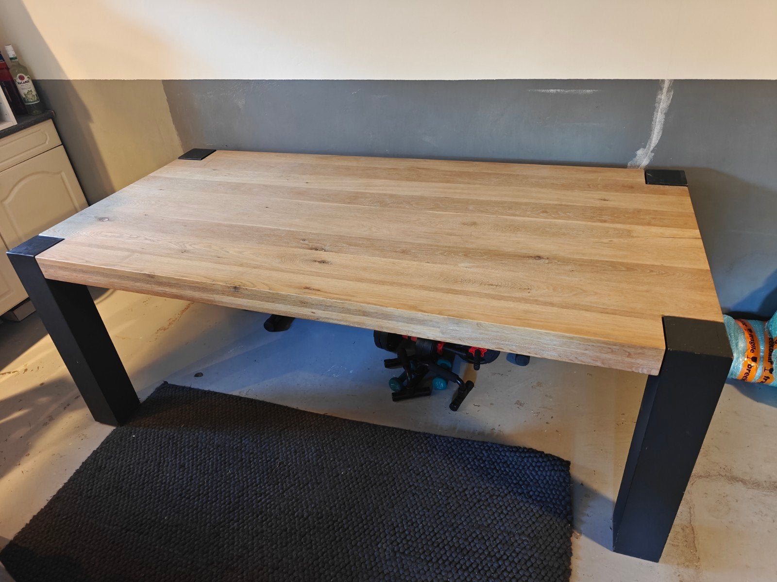 Robuuste eikenhouten tafel 93bx200lx75hcm, Ophalen, Gebruikt, Eikenhout, 50 tot 100 cm