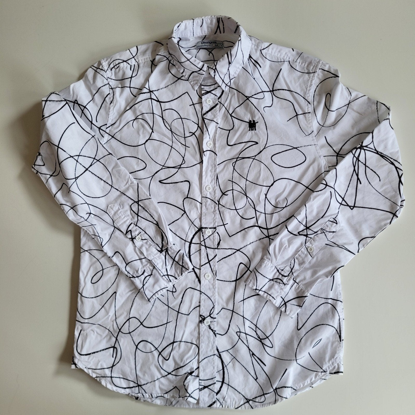 Desigual heren overhemd M wit met print lange mouwen, Kleding | Heren, Desigual, Wit, Zo goed als nieuw, Halswijdte 39/40 (M)