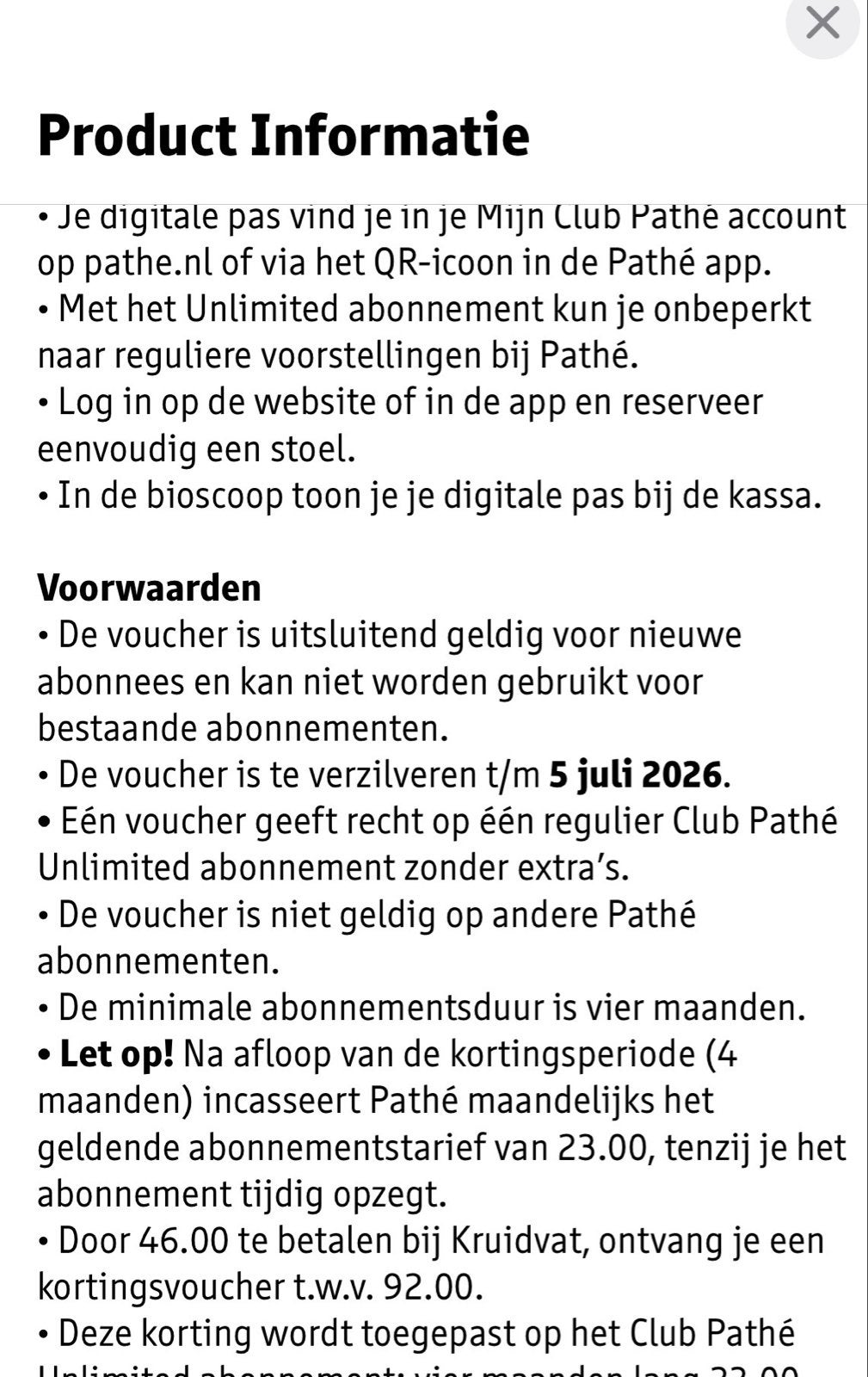 Pathé Unlimated, Eén persoon, Vrijkaartje alle films