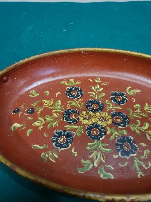 Dienblad / schaal, antiek van aluminium met Hindelooper schi, Huis en Inrichting, Woonaccessoires | Dienbladen, Ophalen of Verzenden
