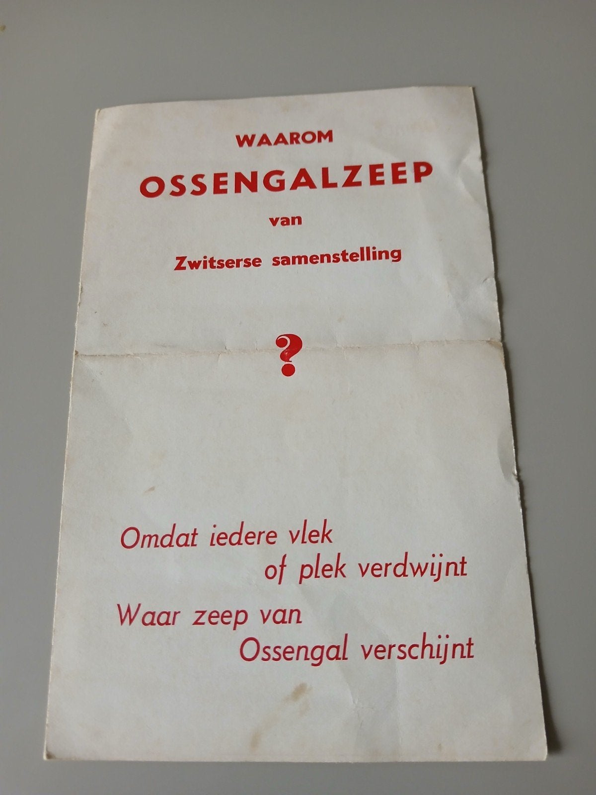 Vintage reclamefolder Ossengalzeep - Zwitserse samenstelling, Ophalen of Verzenden, 1940 tot 1960, Nederland, Tijdschrift