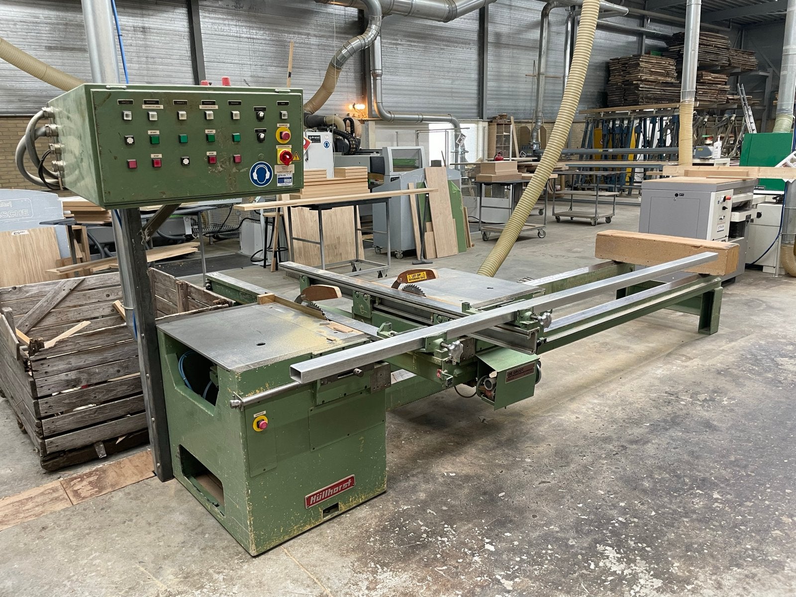 Professionele Dubbele Afkortzaag voor Houtbewerking, Gebruikt, 70 mm of meer, Ophalen of Verzenden, Afkortzaag