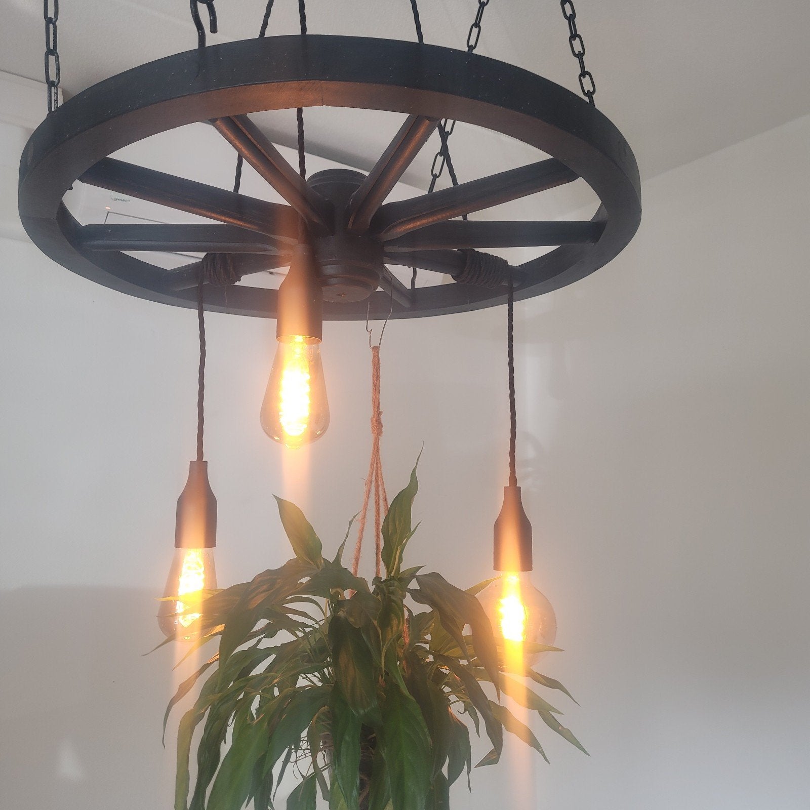 Handgemaakte Hanglamp van Wagenwiel, Inclusief Lampe, Ophalen, Gebruikt, E27 (groot), Rustiek, Industrieel, Landelijk