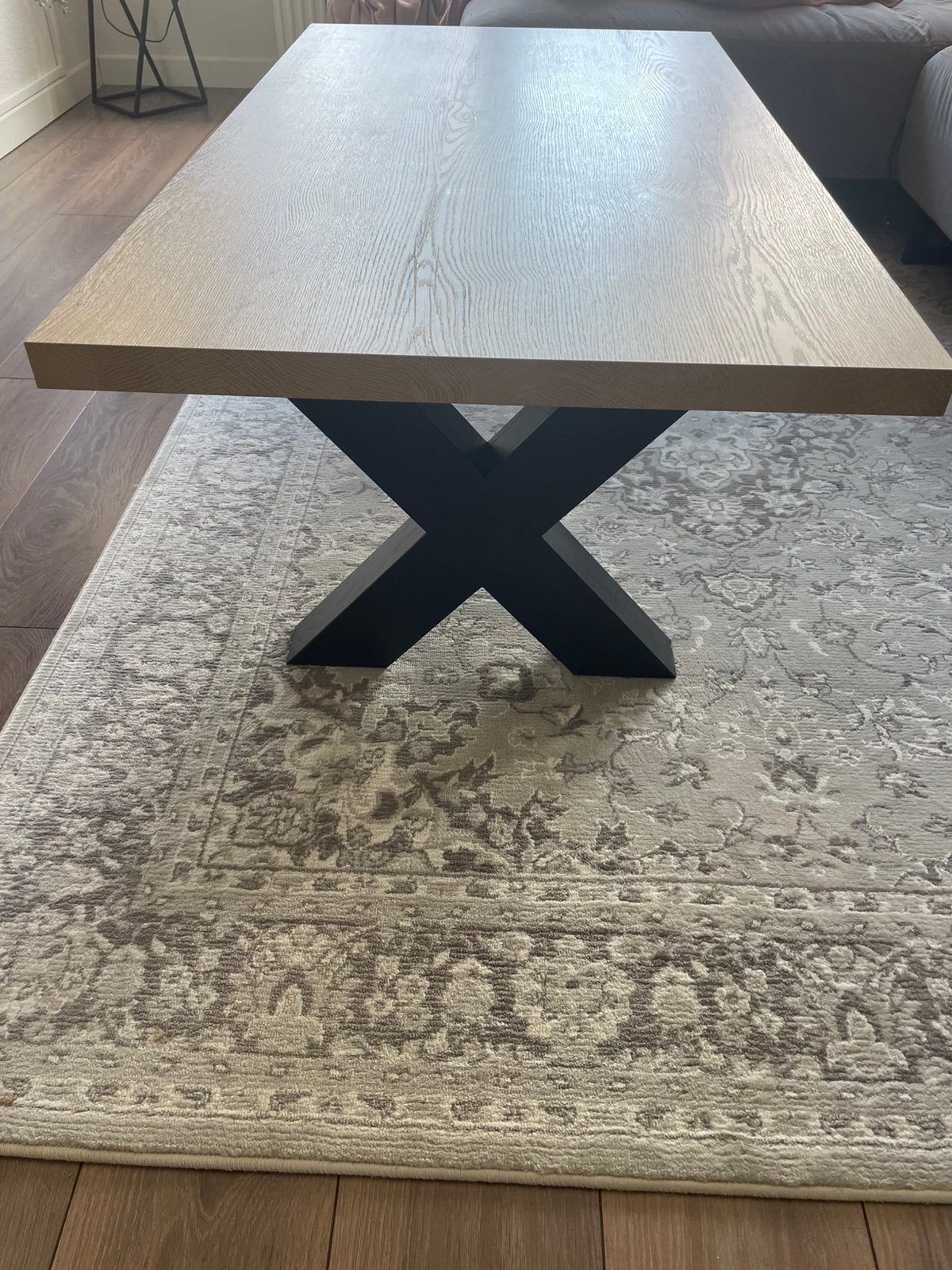 Salontafel eiken fineer X-poot, Ophalen, Overige materialen, 100 tot 150 cm, 50 tot 100 cm