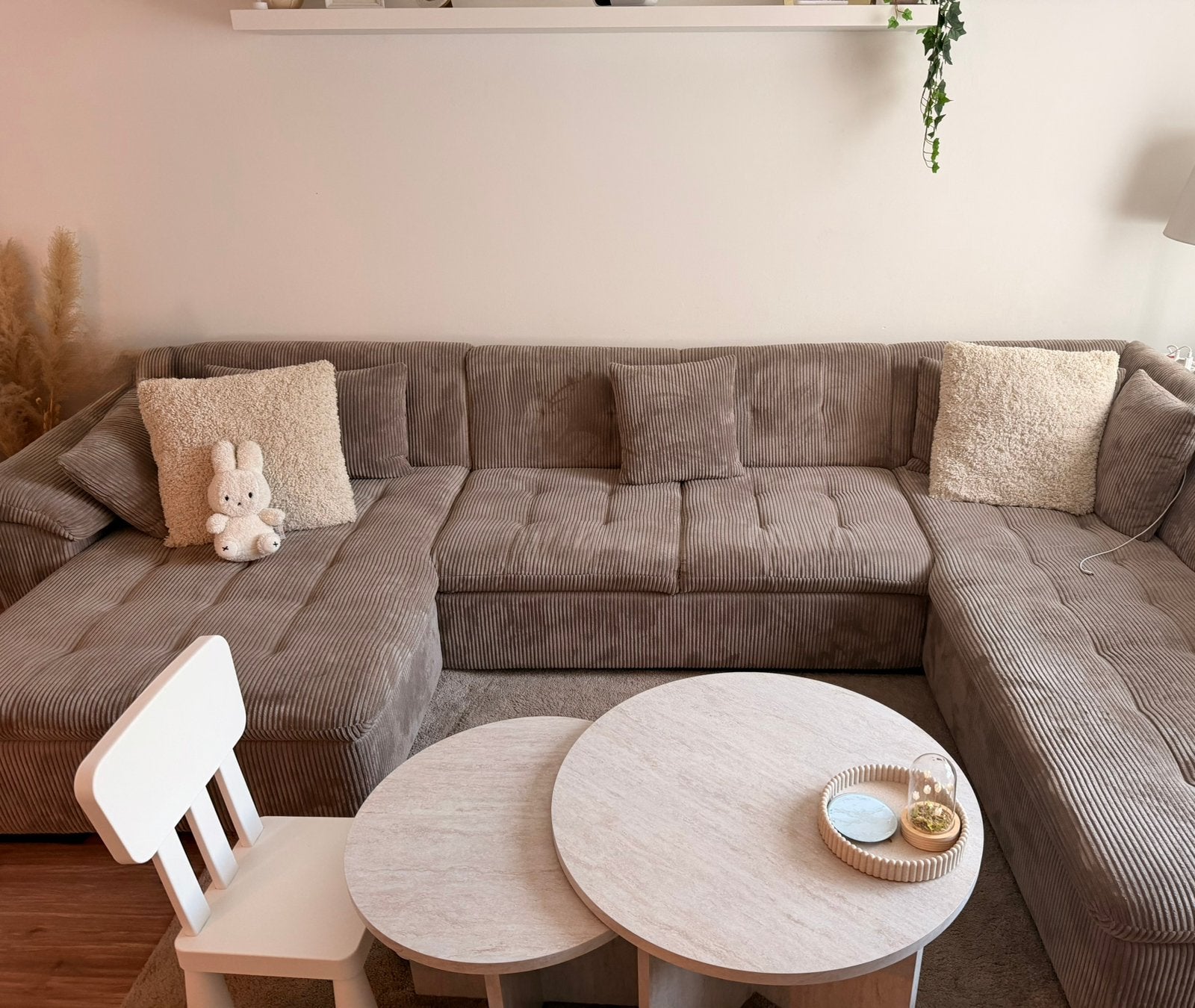 Hoekbank Nicoreta Ribstof Beige Meubella Links, Huis en Inrichting, Ophalen, Gebruikt
