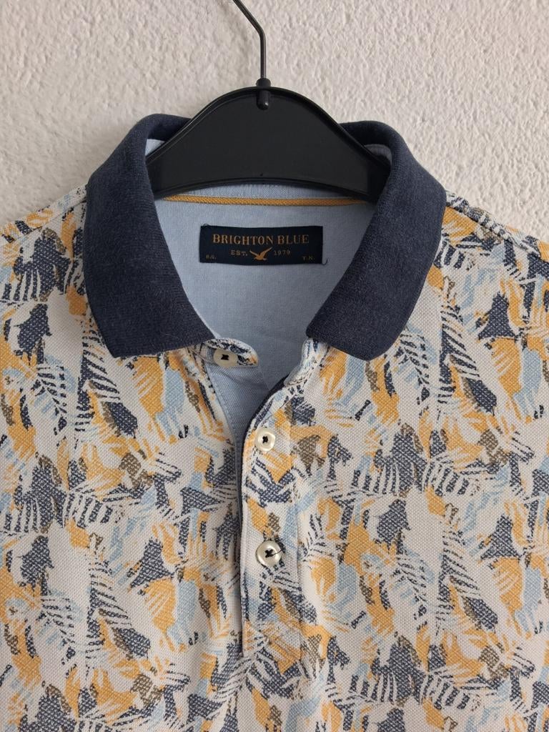 Brighton Blue Polo Shirt met Bladprint - Maat M, Kleding | Heren, Overige kleuren, Maat 48/50 (M), Ophalen of Verzenden, Zo goed als nieuw
