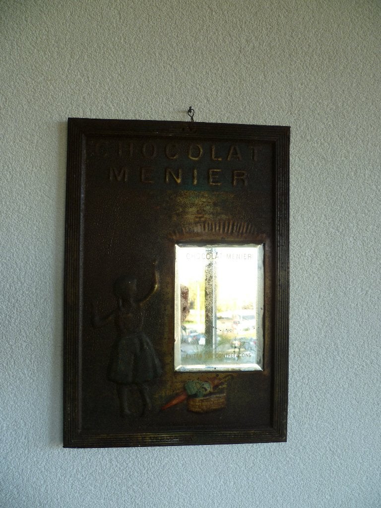 RECLAMEBORD"CHOCOLAT MENIER+SPIEGEL"UIT JAREN 30/40, Verzamelen, Ophalen of Verzenden, Gebruikt, Reclamebord