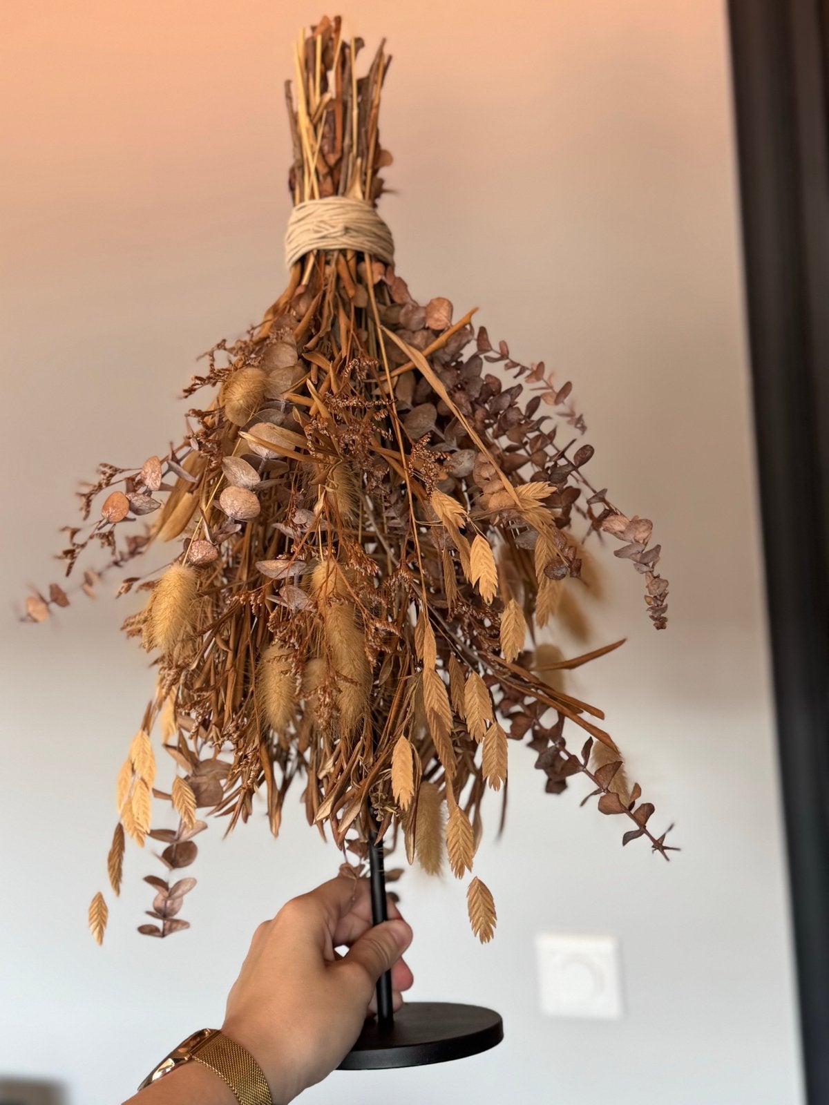 Droogbloemen toef op standaard, Ophalen, Natuurlijk materiaal, Bruin, Landelijk