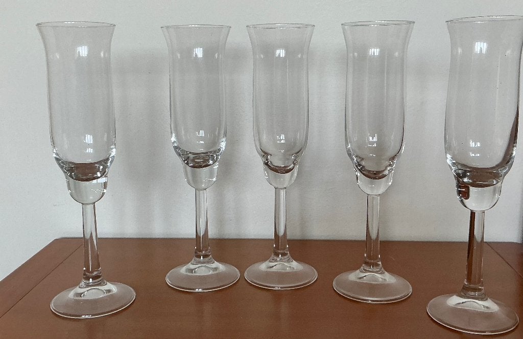 5 Champagne glazen, Glas of Glazen, Gebruikt, Ophalen of Verzenden, Glas