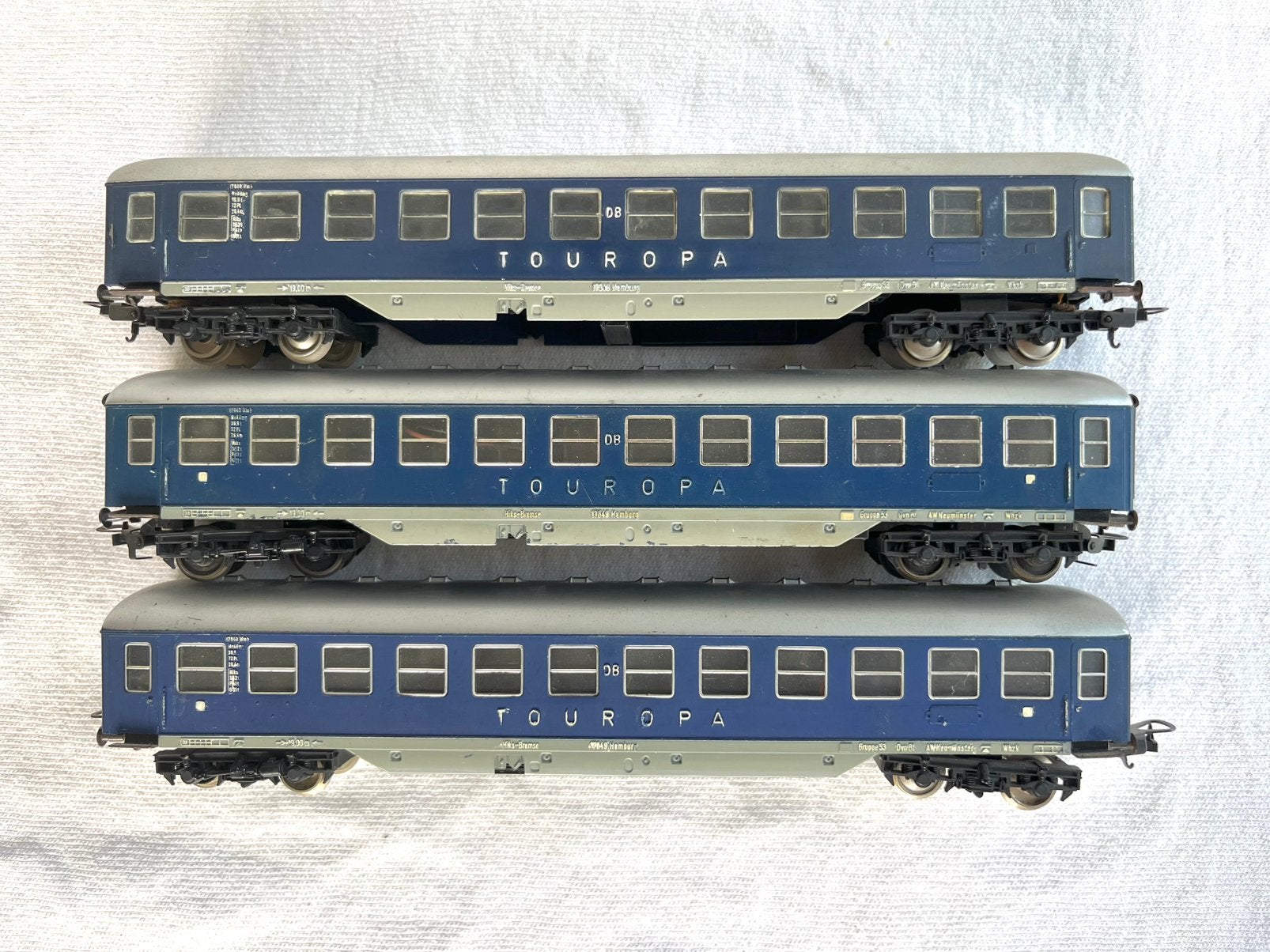3x Fleischmann DB Touropa rijtuigen H0, Gebruikt, Gelijkstroom, Fleischmann, Wagon