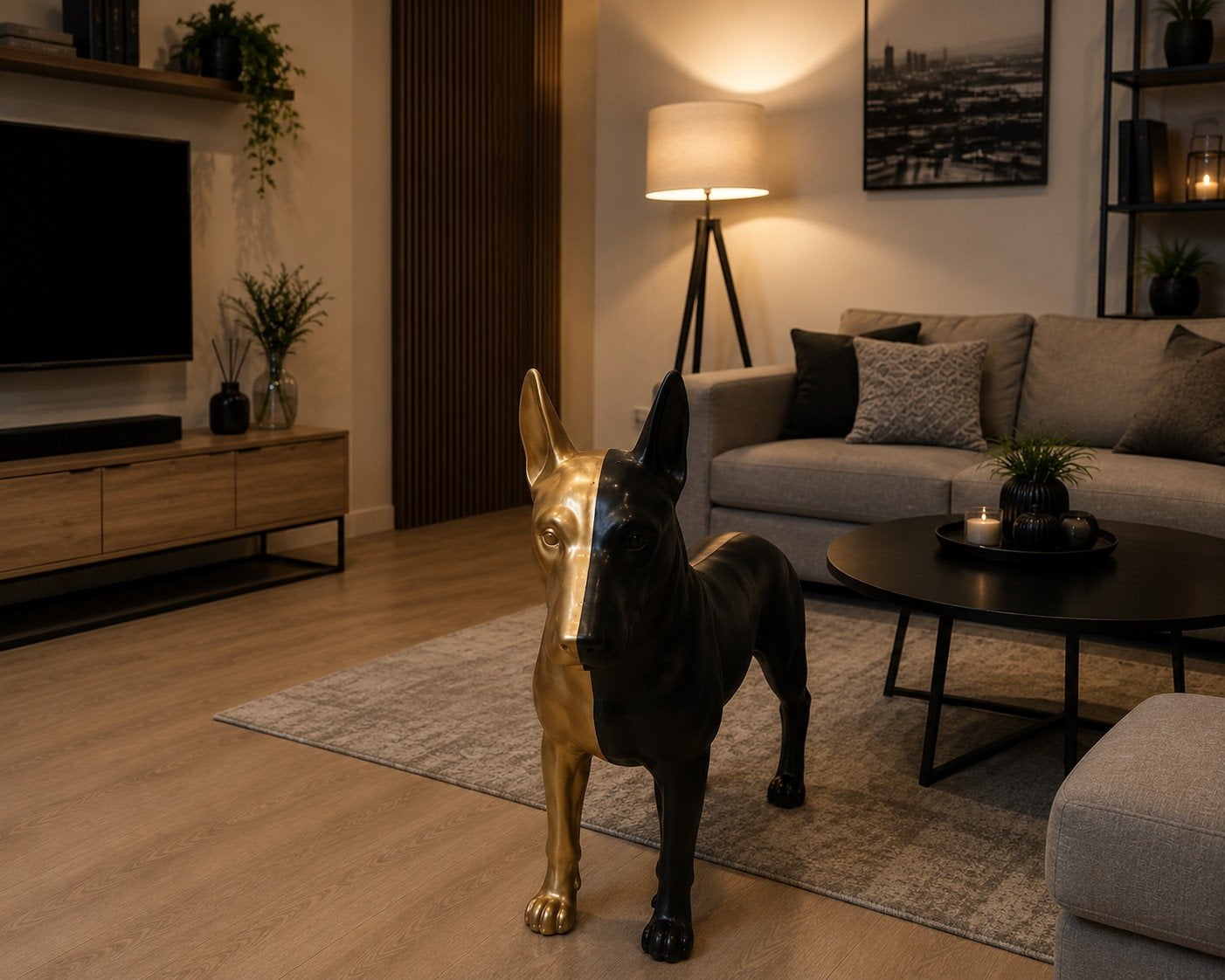 super gave zwart gouden staande dobermann beeld tuinbeeld, Ophalen, Nieuw, Kunststof