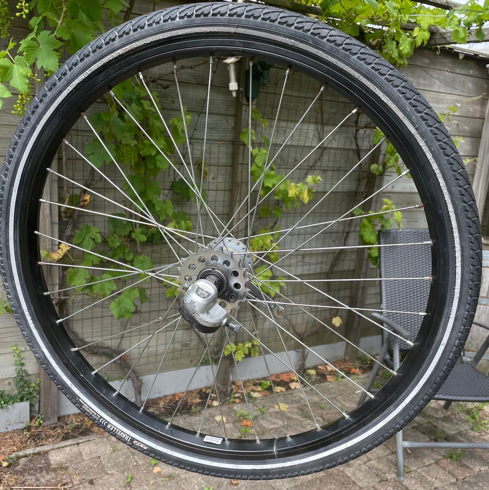 Fietswiel met Shimano Nexus naafversnelling en band, Fietsen en Brommers, Fietsonderdelen, Gebruikt, Aluminium, Stadsfiets, Ophalen