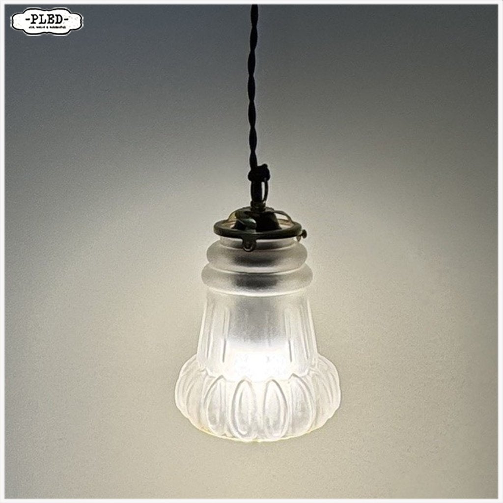 Oud, glazen, art deco hang lampje / nieuw snoer, Ophalen of Verzenden