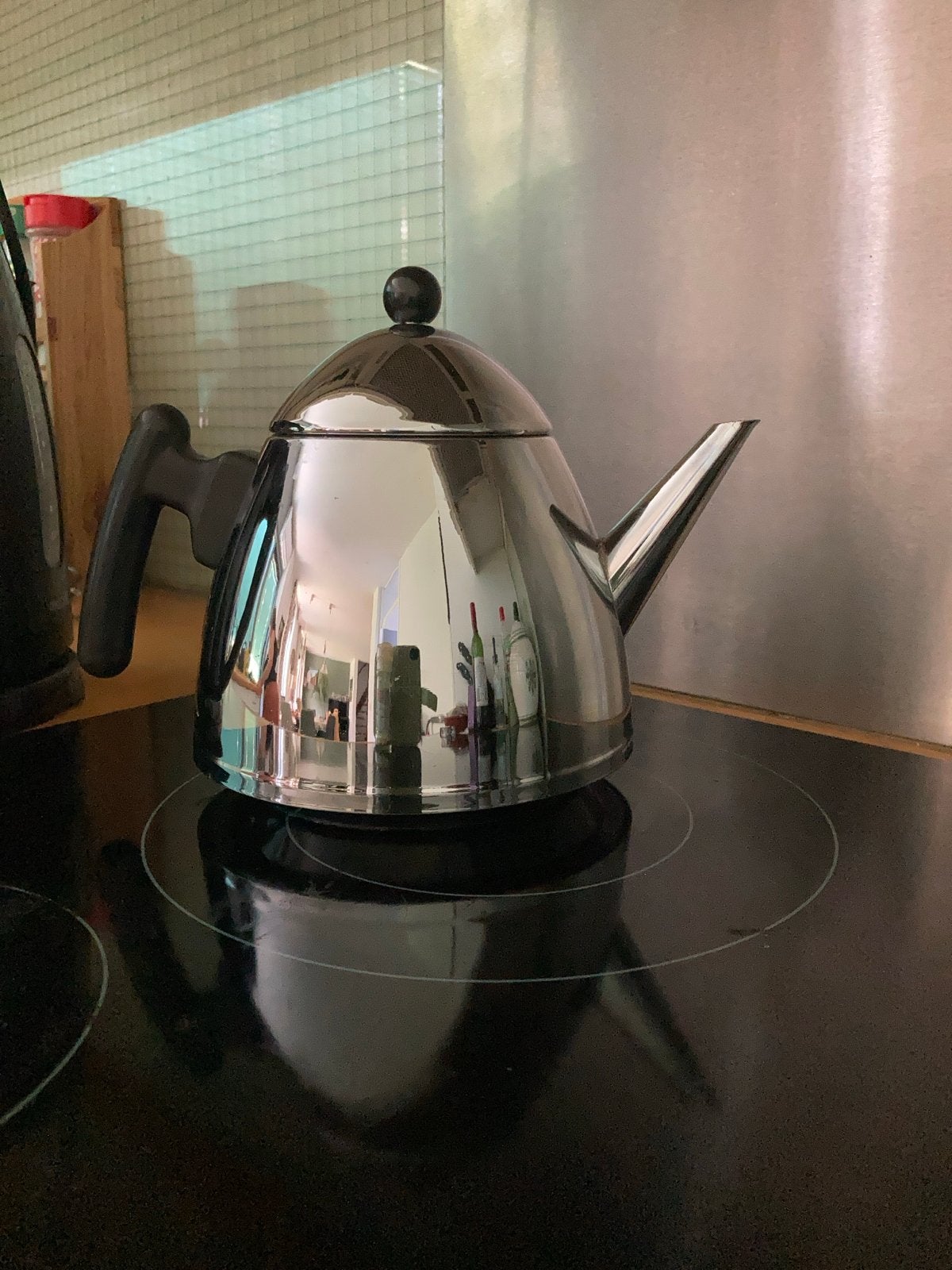 Bredemeijer dubbelwandige theepot  RVS 1.2L, Ophalen of Verzenden, Gebruikt, Rvs