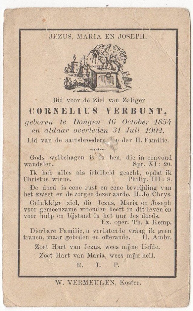 Cornelius Verbunt 1854 Dongen + 1902 Dongen, 47 jaar oud, Verzenden