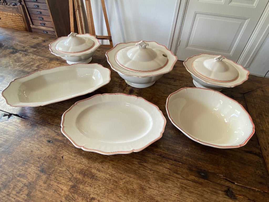 Vintage art deco stijl servies gekartelde rand grijs/oranje, Ophalen of Verzenden