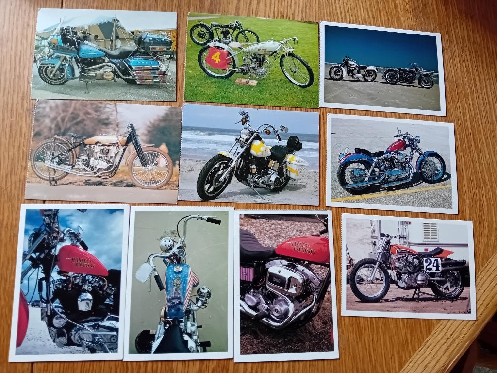 Harley Davidson kaarten 10verschillende uit briefkaartenboek, Ophalen of Verzenden, Voor 1920, Ongelopen, Voertuig