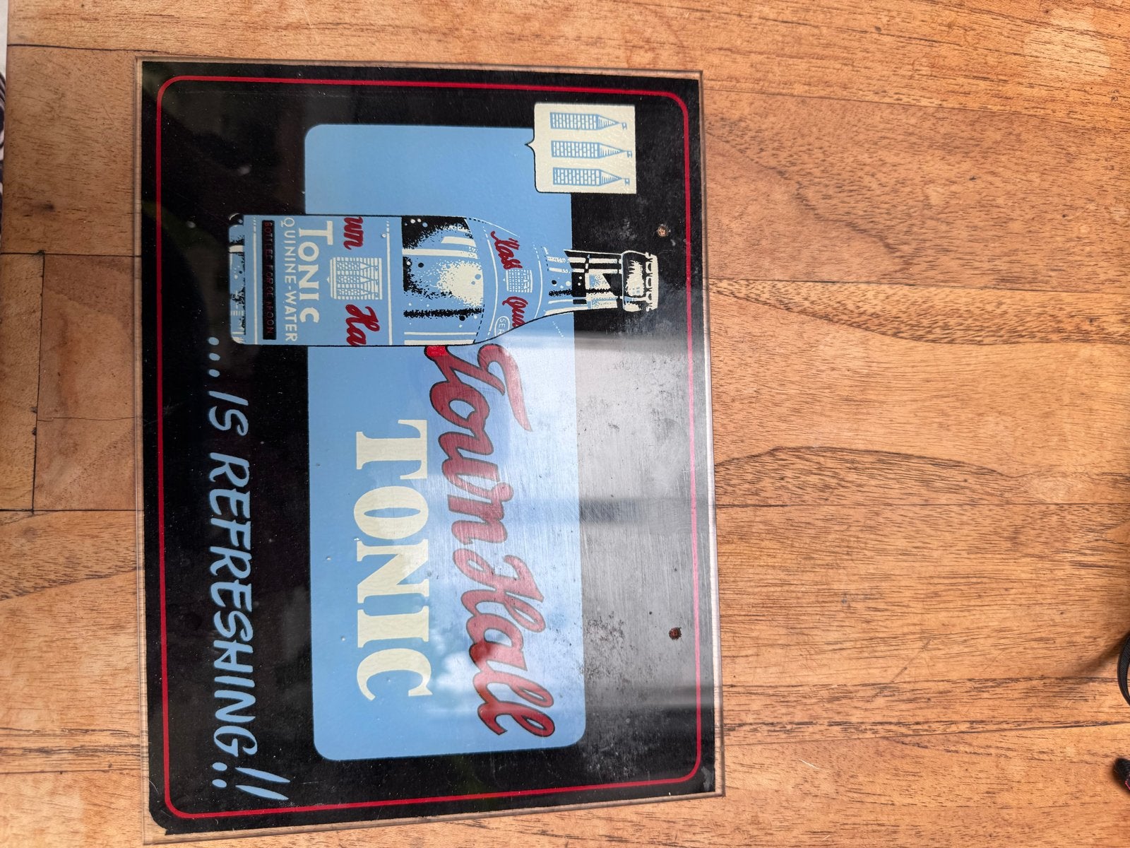 Oud glazen reclame schild Town Hall Tonic 18x25 cm, Ophalen