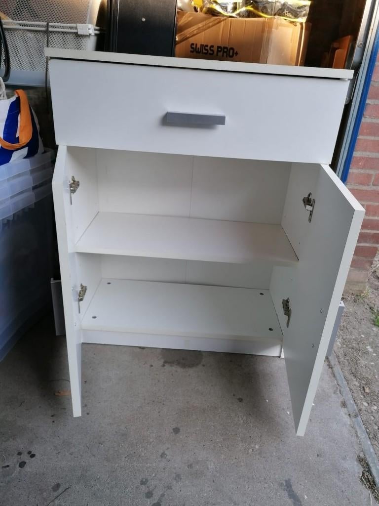 Modern White Storage Cabinet with Drawer & Shelves(81X71X35), Huis en Inrichting, Kasten | Ladekasten, 1 of 2 laden, Zo goed als nieuw