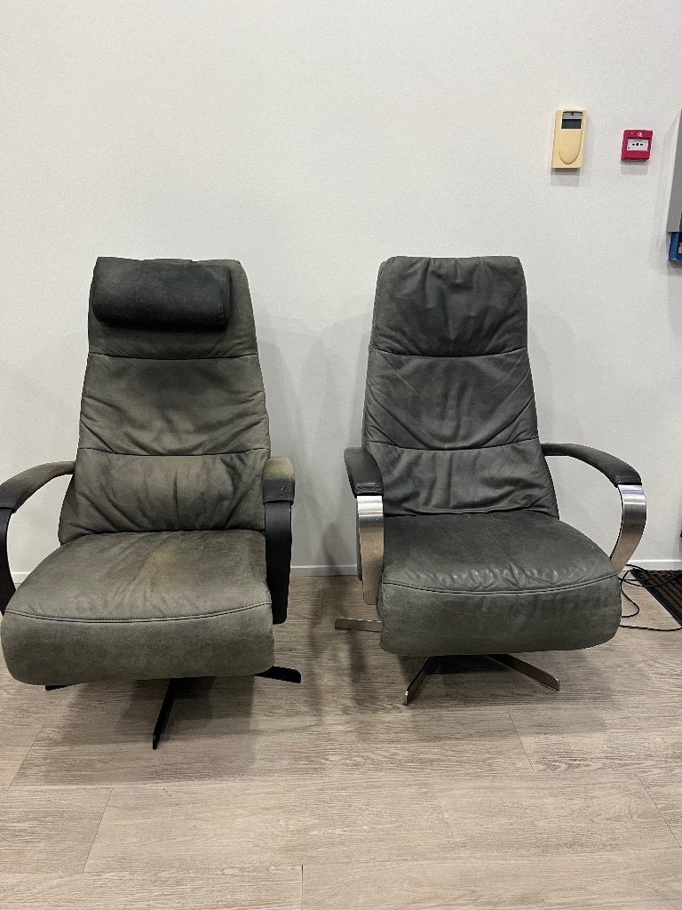 2 Prominent Humberto E100 Groen/Grijs Relaxfauteuil Sta-op M, Ophalen, Zo goed als nieuw, Leer, 50 tot 75 cm
