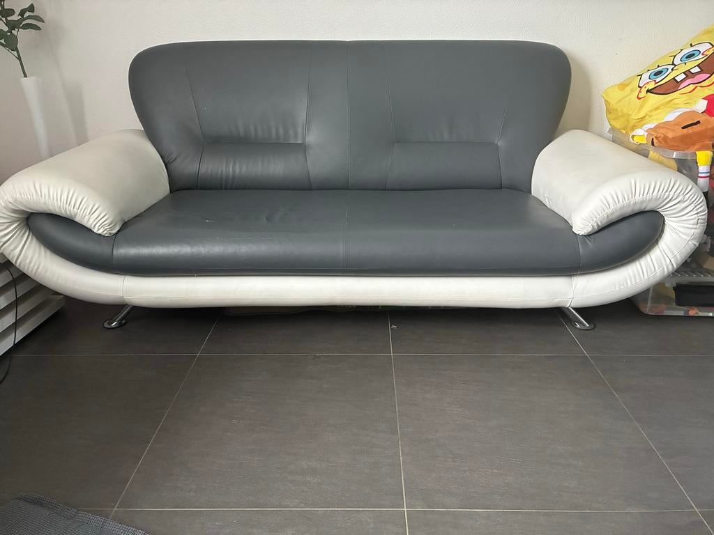 GRATIS Set van 2 banken - Grijs en Wit Leer, Huis en Inrichting, Banken | Bankstellen, Ophalen, Gebruikt, 150 tot 200 cm, Tweepersoons