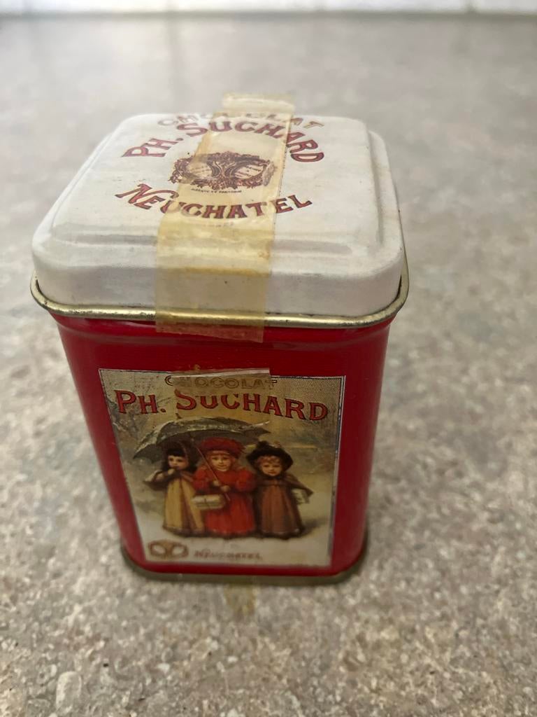 Vintage Ph. Suchard Chocolade/Thee Blik - Neuchatel, Verzamelen, Ophalen, Gebruikt, Thee, Overige merken