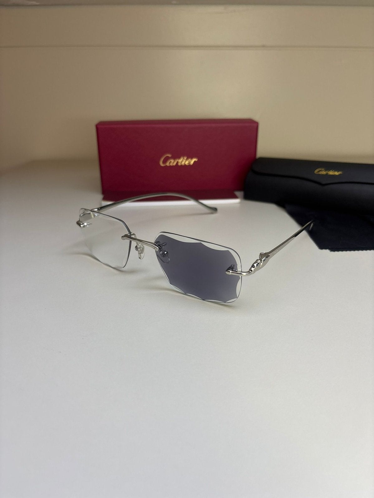 Cartier - Panthere (Photochrome/Blauw/Zilver) + Toebehoren, Sieraden, Tassen en Uiterlijk, Zonnebrillen en Brillen | Heren, Ophalen of Verzenden