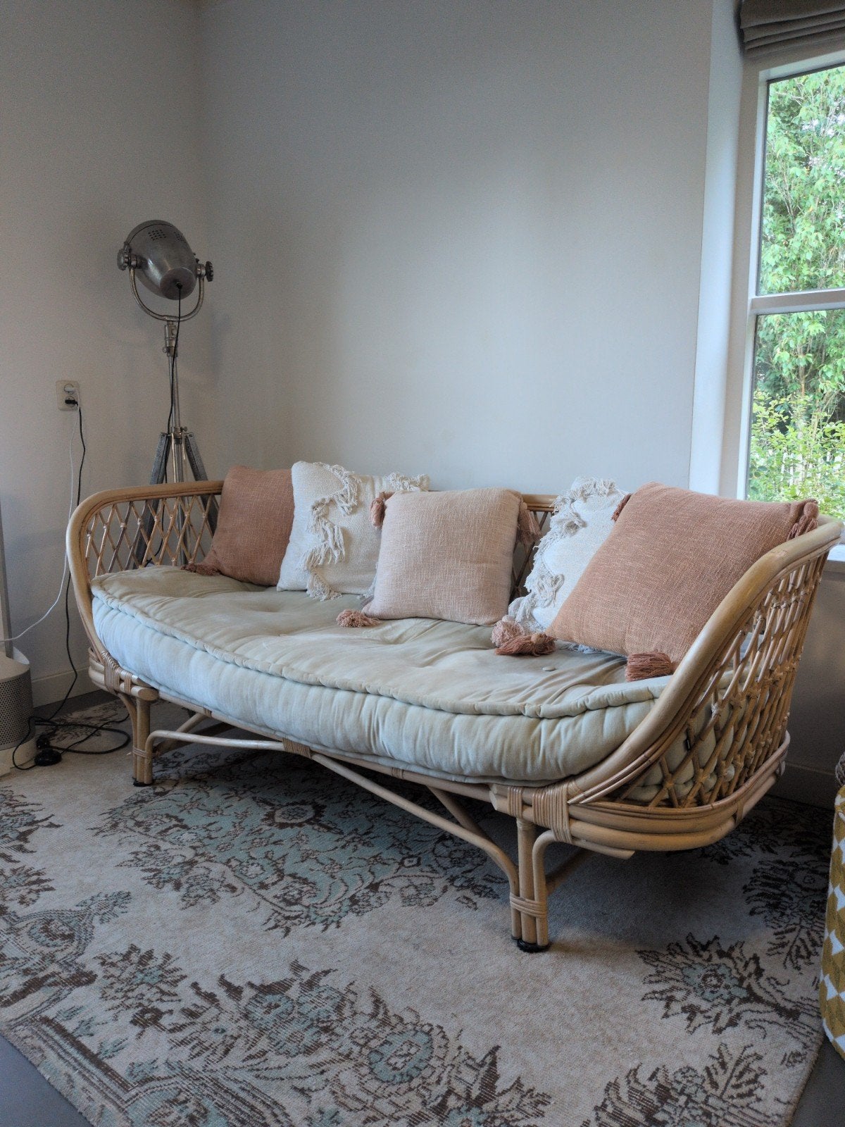 Rotan daybed / bank met kussens -, Ophalen, Gebruikt, Bohemian, Scandinavisch, Natuurlijk, 150 tot 200 cm