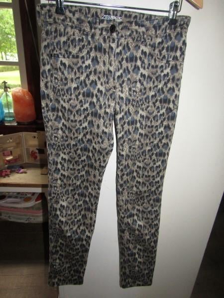G015 ZERRES mt 38 jeans beige blauw animal print jogg, Maat 38/40 (M), Verzenden, Beige, Zo goed als nieuw