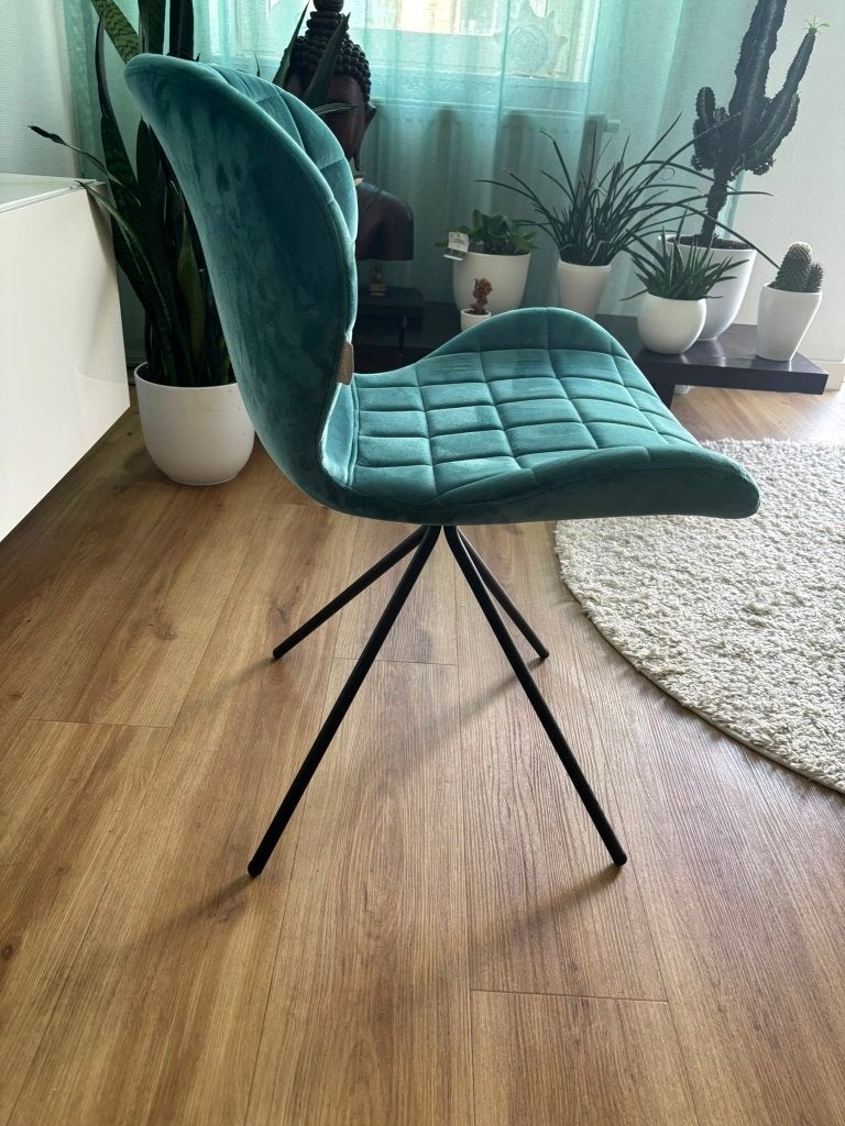 Eetkamerstoel, velvet, petrol, Ophalen, Velvet. modern, Eenpersoons, 75 tot 100 cm