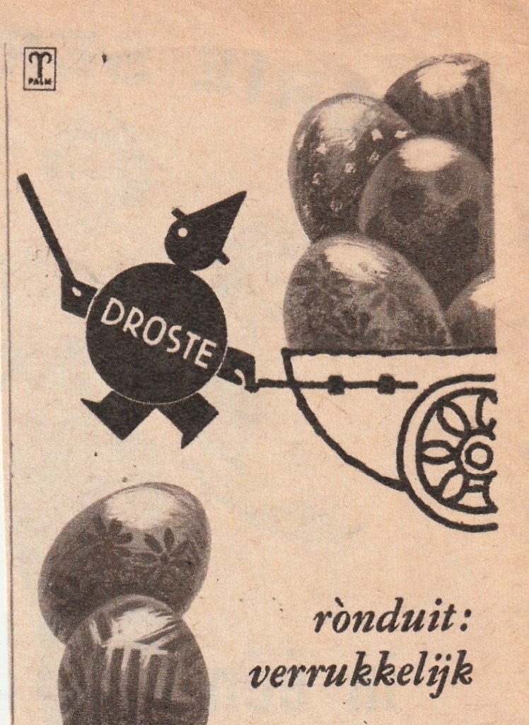 Retro reclame 1957 Droste Pasen chocolade eitjes, Verzenden, Overige typen