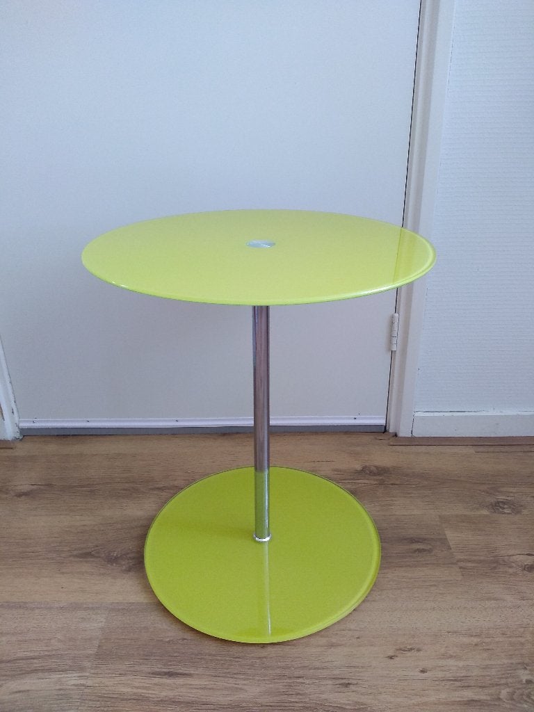 Bijzettafeltjes, Huis en Inrichting, Tafels | Bijzettafels, Minder dan 55 cm, Gebruikt, Rond, Glas