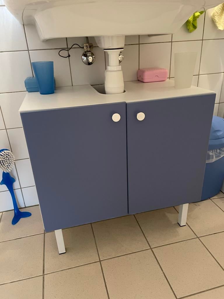 IKEA Wastafelonderkast wit met blauwe deurtjes (60x37x57cm), Gebruikt, Minder dan 100 cm, Wastafelkast, 25 tot 50 cm