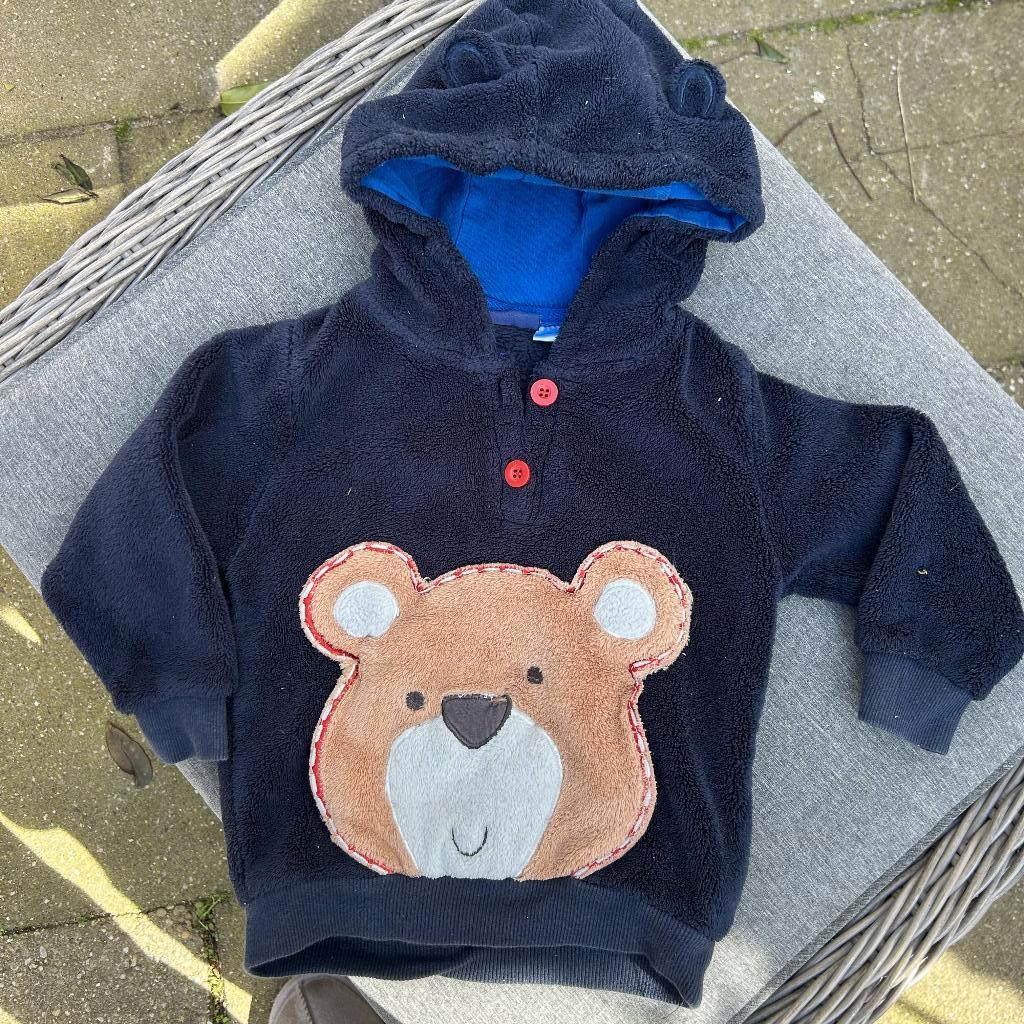 Lupilu donkerblauwe fleece hoodie met beer - Maat 86/92, Kinderen en Baby's, Babykleding | Maat 86, Gebruikt, Ophalen of Verzenden