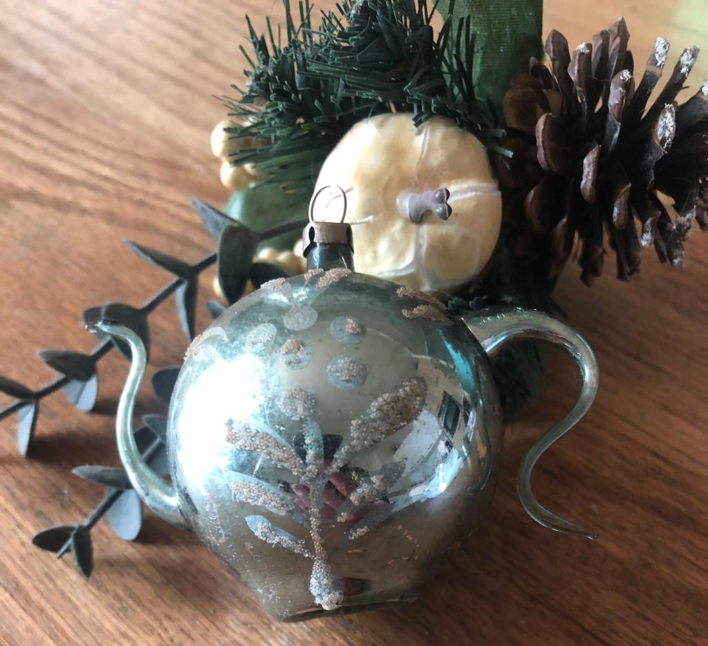 Antiek/vintage kerst theepotje glas, Ophalen of Verzenden, Gebruikt